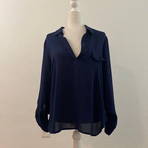 Bellatrix Sheer Dark Blue Collared Polyester Blouse